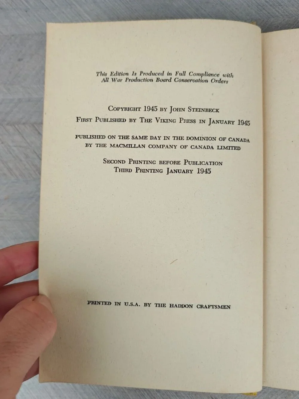 Cannery Row John Steinbeck Hardcover 1945 Third Printing Fiction